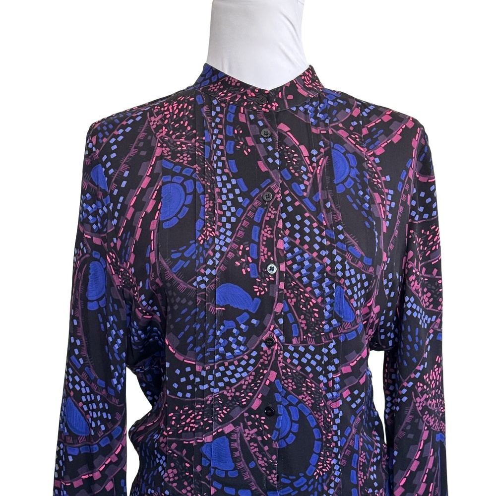 Reiss Long Sleeve Dress Button Up Black Purple Pink Viscose Size 6 - Picture 4 of 16